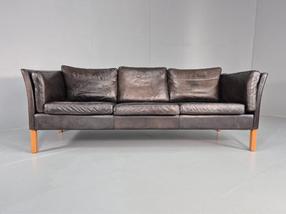 Vintage 3 Seat Sofa Danish Black Leather Vemb MCM Retro 1980s  EB10478 M3SS5
