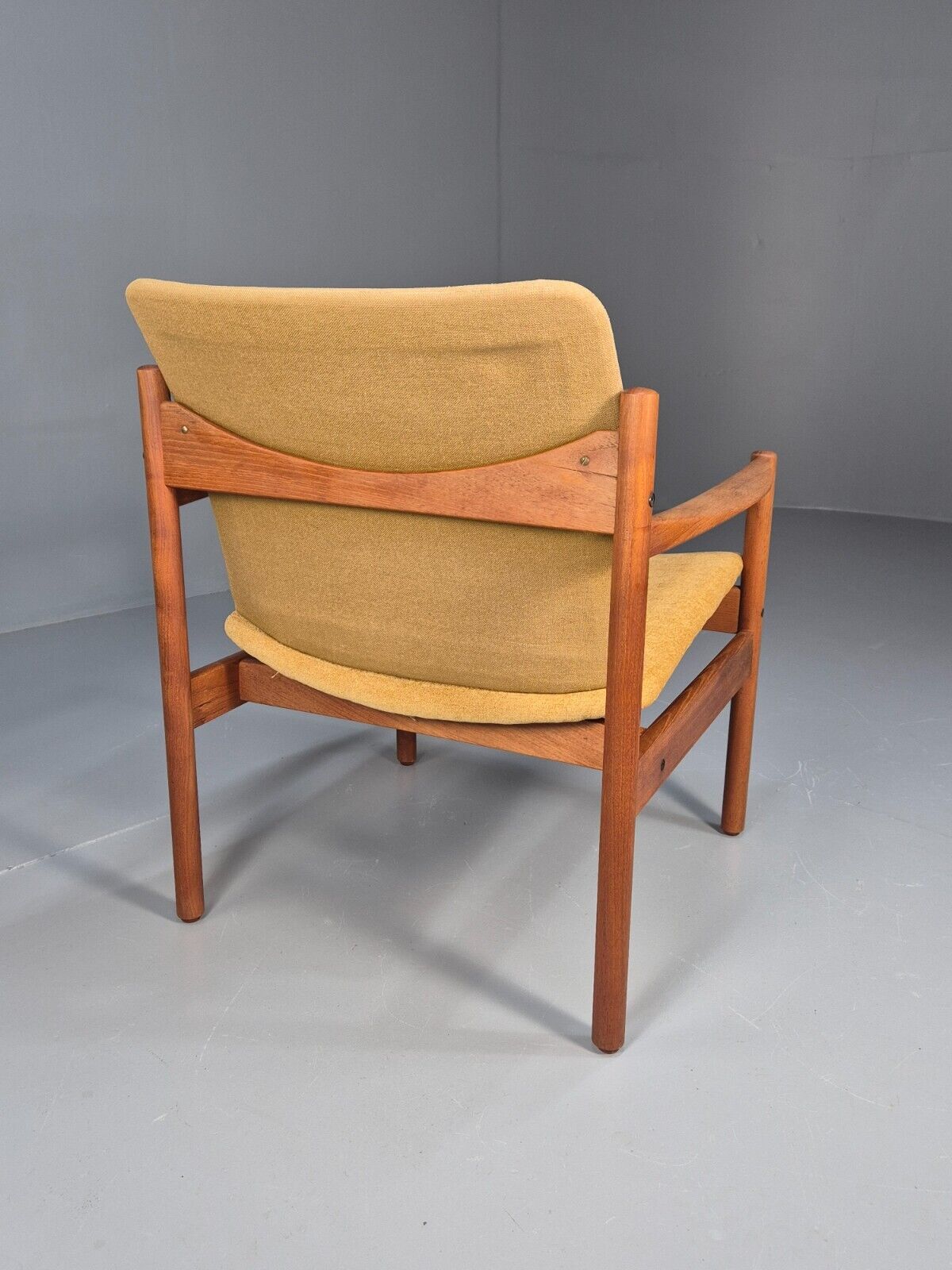 Vintage Danish Lounge Chair Yellow Cotton Teak 1960s Retro MCM EB8762 MNOR - UKDK FURNITURE