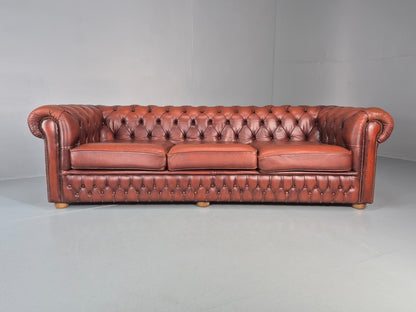 3 Seater Chesterfield Sofa Red Leather Studded Vintage EB10925 VCHE5