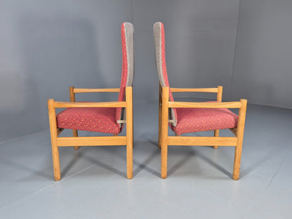 2 Vintage Danish High Back Armchairs Pink and Grey Oak Frame MCM EB9370 MNOR - UKDK FURNITURE