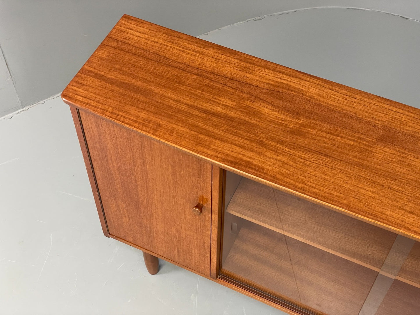 Vintage 1960s Glazed Bookcase Cabinet Teak Shelving Cupboard EB11808 MWOO6