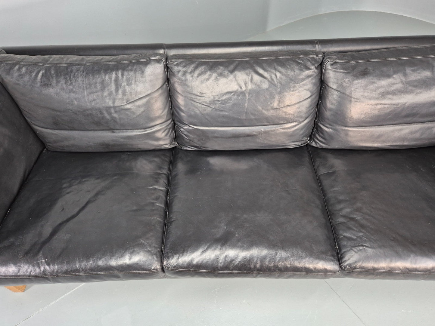 Vintage 3 Seat Sofa Danish Black Leather Mid Century Retro 1980s  EB10471 M3SS8