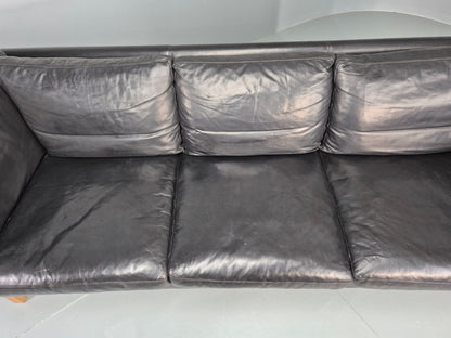 Vintage 3 Seat Sofa Danish Black Leather Mid Century Retro 1980s  EB10471 M3SS8