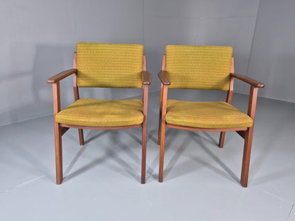 2 Danish Desk Chairs Teak Framed Original Wool Upholstery 1960s MCM EB11335 MDIN3