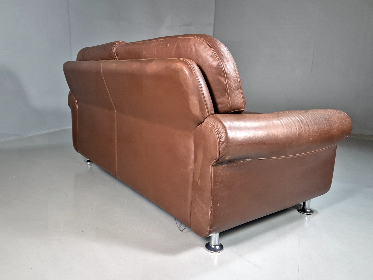 2 Seat Sofa Vintage Danish Brown Leather Thams Retro 1970s MCM EB7289 M2SS13