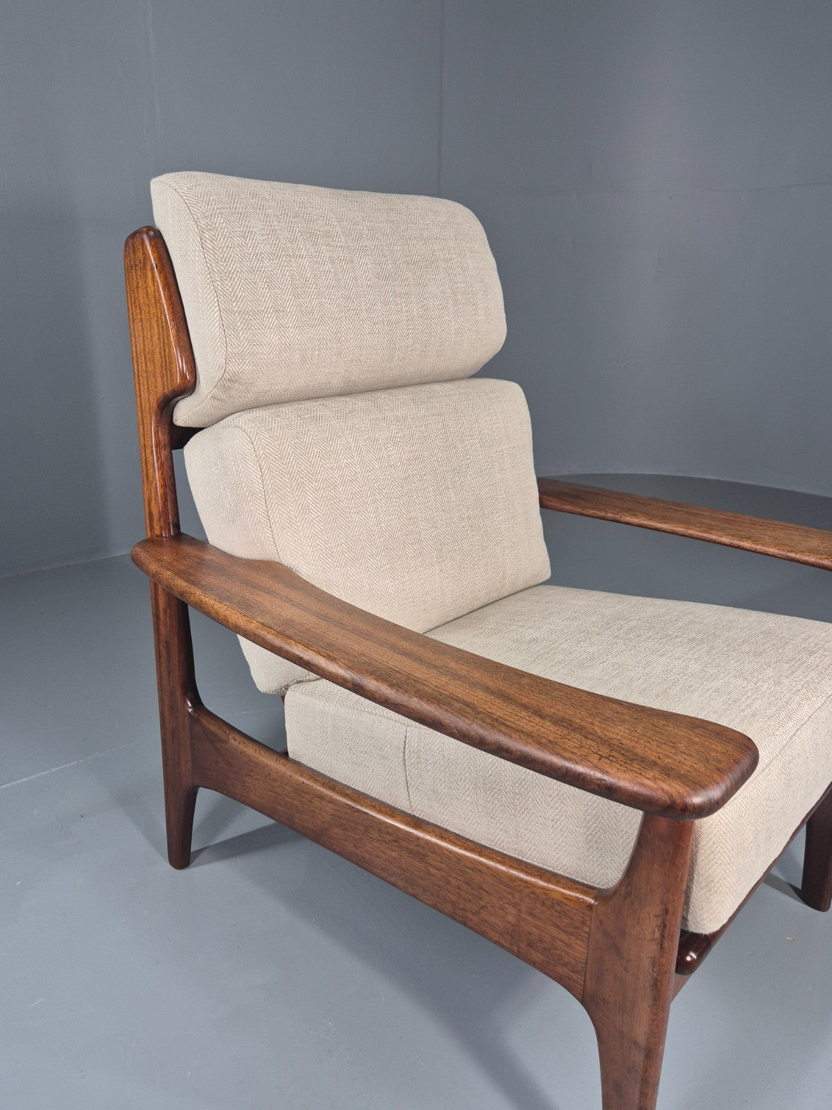 Vintage Mid Century Teak Lounge Chair Danish 1970s New Upholstery EB11138 MNOR20
