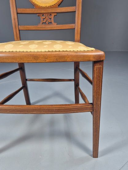 Antique Edwardian Dining Chair Mahogany Inlay Gold Upholstery  EB10716 VDIN9