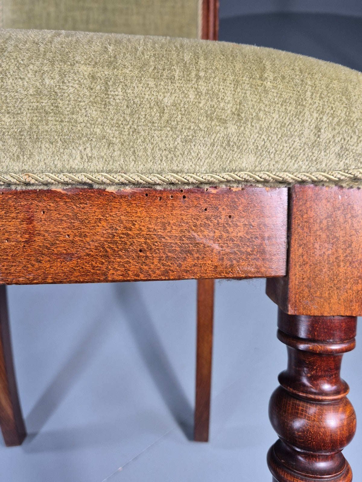 Antique Danish Dining Chair Mahogany Frame 1850s Green Velour EB11321 VDIN12