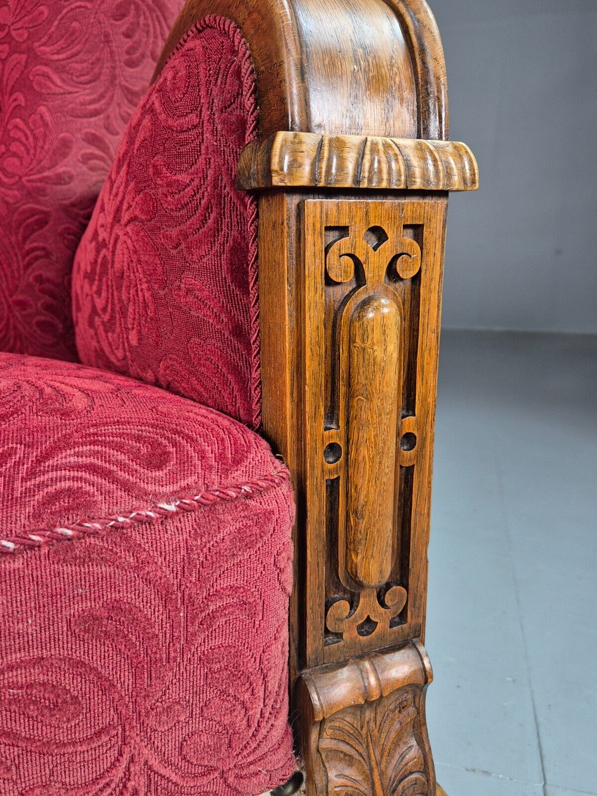Vintage Danish Lounge Chair Red Moquette Oak Shell Back Antique 1930 EB8280 VCLO - UKDK FURNITURE