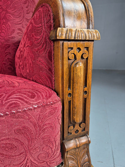 Vintage Danish Lounge Chair Red Moquette Oak Shell Back Antique 1930 EB8280 VCLO - UKDK FURNITURE