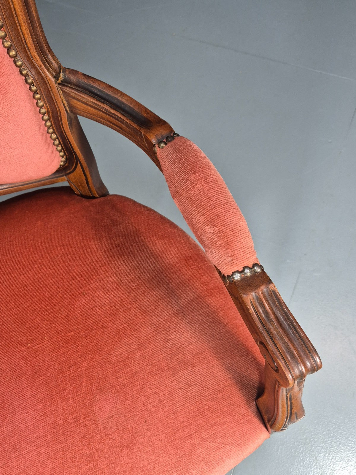 Vintage Rococo Lounge Chair Danish 1970s Reproduction Salmon Pink EB10773 VCLO3