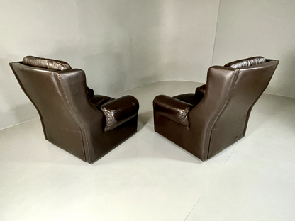 2 Danish Style Lounge Chairs Wingback Leather Vintage 1970s Retro EB5688 MNOR13