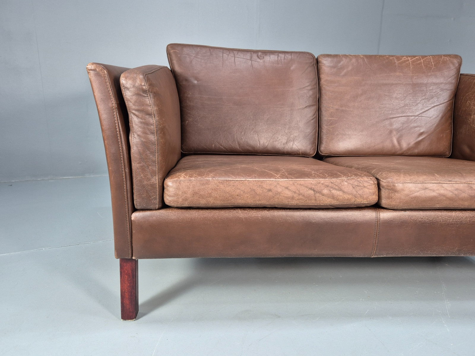 Vintage Danish Two Seater Sofa Brown Leather Mid Century Design 70s EB10070 M2SS2