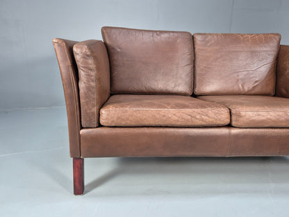 Vintage Danish Two Seater Sofa Brown Leather Mid Century Design 70s EB10070 M2SS2