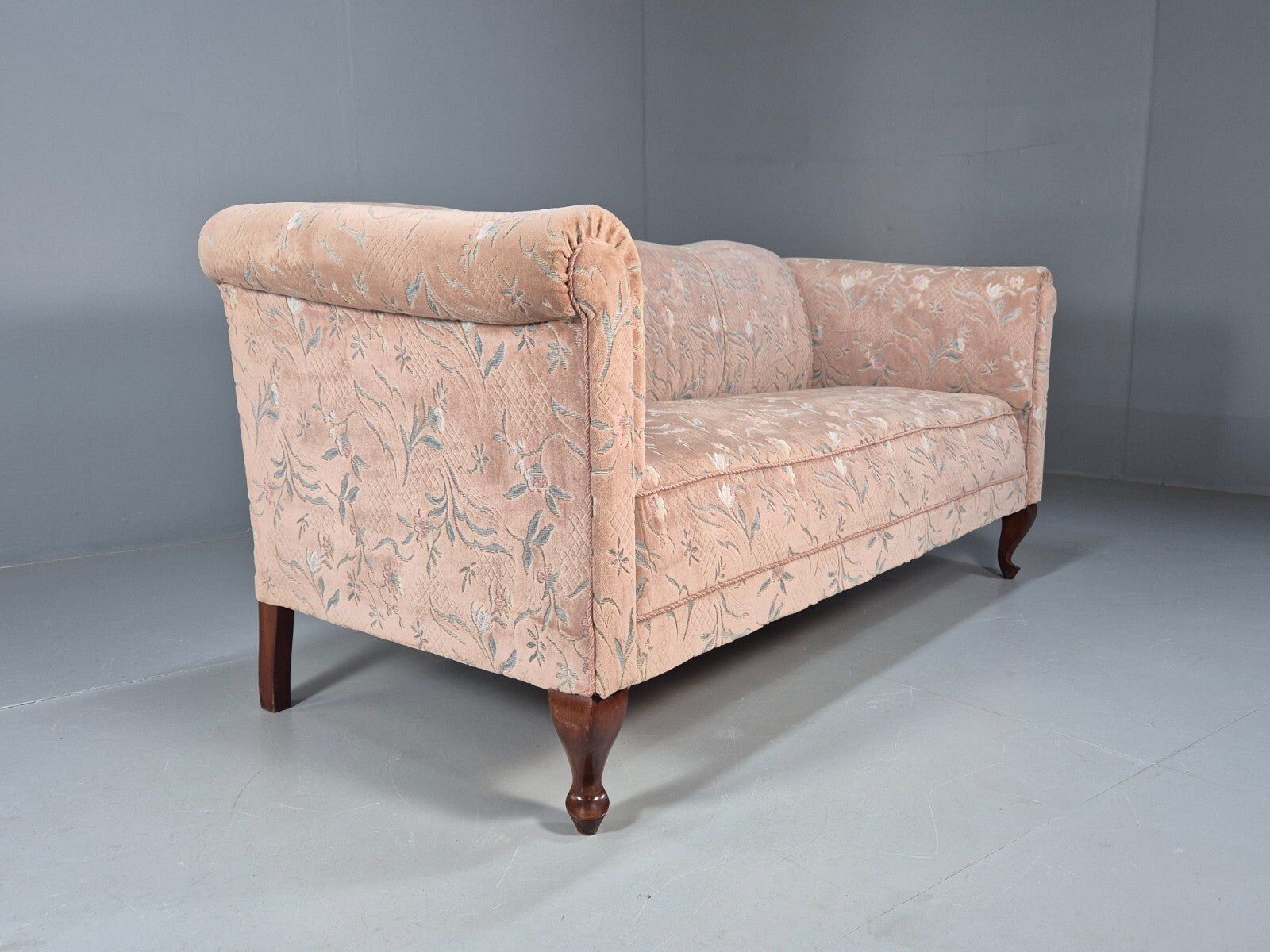 Vintage Danish Pink Cut Floral Velour Cottage Settee 1930s Antique  EB9563 V3SS9