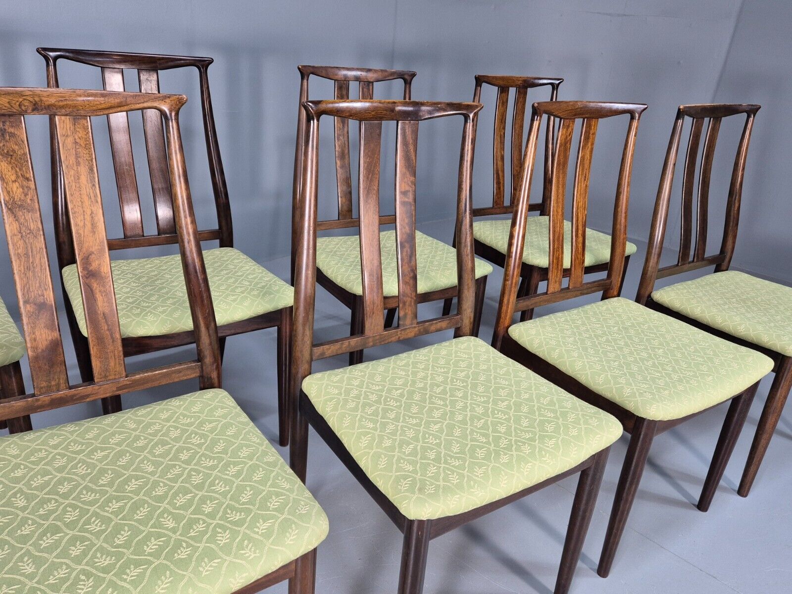 8 Vintage Danish Design Dining Chairs High back Hardwood Green 1970s EB9143 MDIN - UKDK FURNITURE