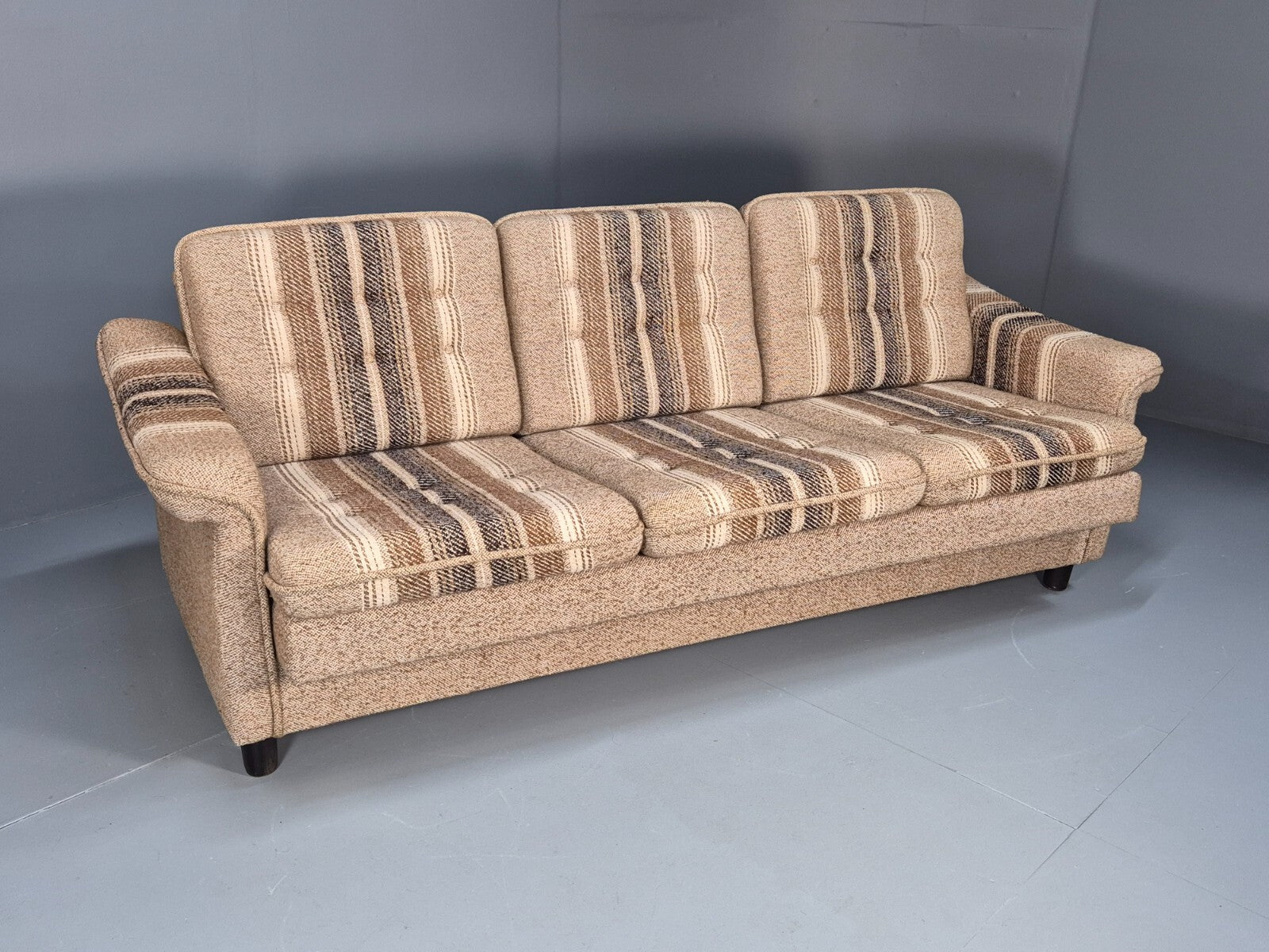 Vintage Danish 1970s Sofa Bed Wool Stripe Retro MCM EB9590 M4SS - UKDK FURNITURE