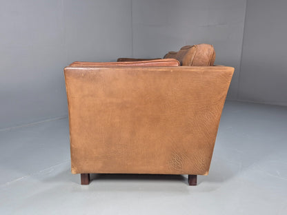 Mid Century 3 Seater Leather Sofa Danish Tan Leather  1970s Retro EB10102 M3SS21
