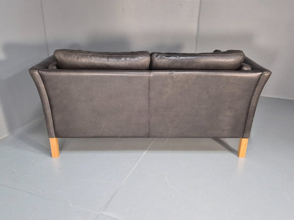 2 Seat Sofa Vintage Danish Black Leather 1970s Retro MId Century EB10112 M2SS14