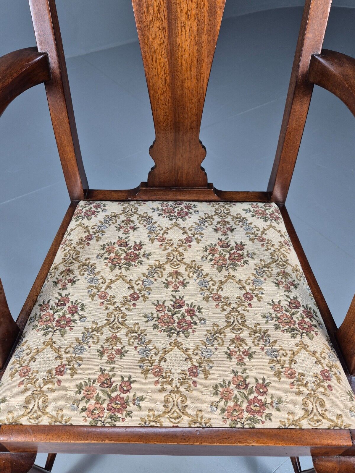Vintage Elbow Carver Chair Floral Tapestry Seat Mahogany Antique EB9145 VDIN - UKDK FURNITURE