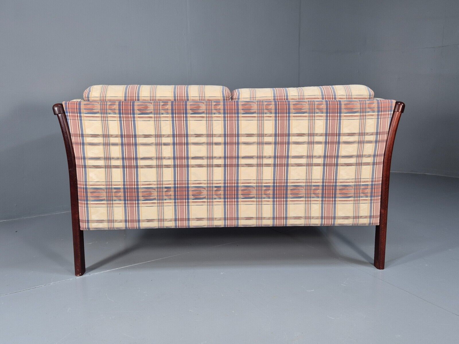 Vintage Danish 2 Seat Sofa Tartan Cotton Wood Frame Stouby 1980s MCM EB8598 M2SS - UKDK FURNITURE
