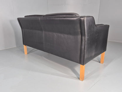 Vintage 2 Seat Sofa Danish Black Leather Mogensen Style Retro 1980s EB10464 M2SS13
