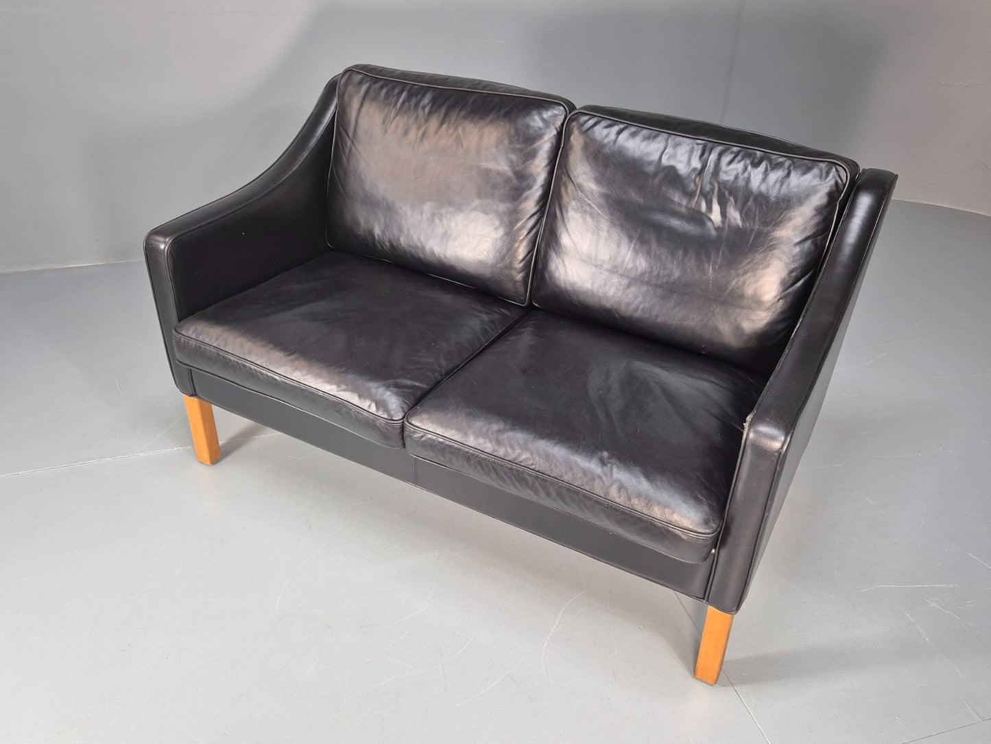 Two Seat Sofa Vintage Danish Black Leather 1970s Retro Mid Century  EB10122 M2SS5