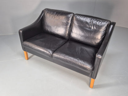 Two Seat Sofa Vintage Danish Black Leather 1970s Retro Mid Century  EB10122 M2SS5
