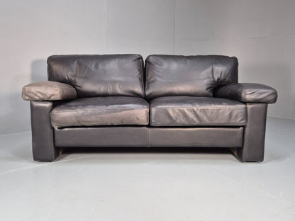 1980s Two Seater Sofa Faded Black Leather Boxy Style Retro Danish EB10714 M2SS5