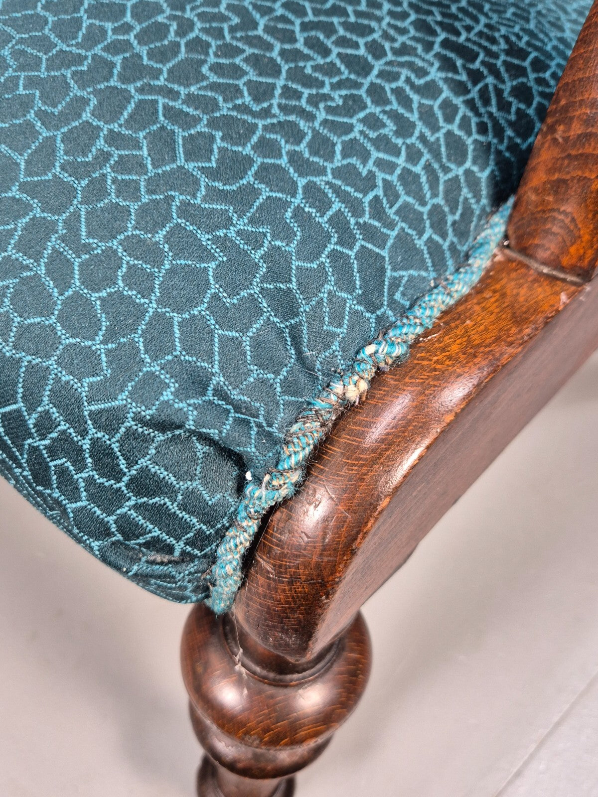 Antique Danish Oak Armchair Blue Pattern Fabric Vintage Design EB9625 VCLO - UKDK FURNITURE