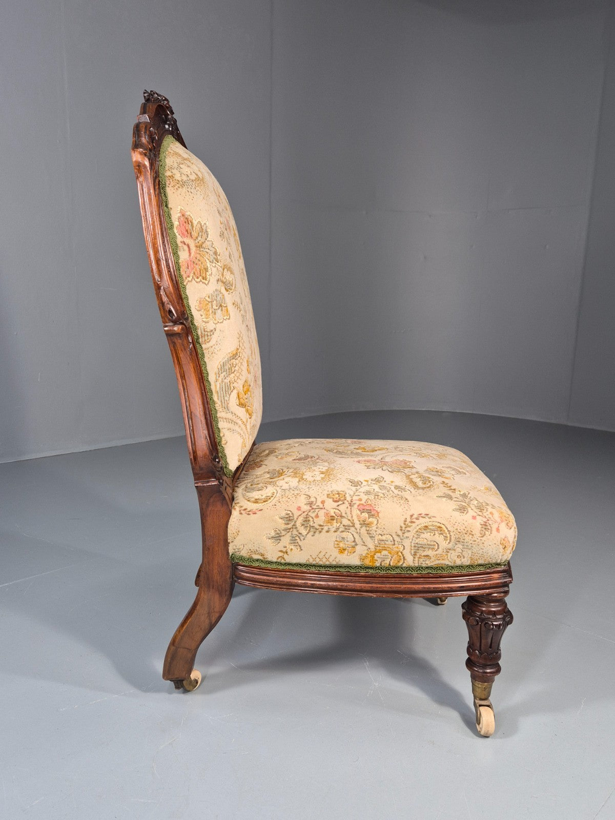 Antique Mahogany Nursing Chair Floral Upholstery 1880s Victorian EB11175 VCLO7