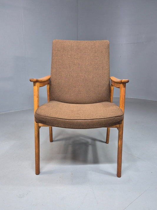 Vintage Danish Elbow Chair Green Wool Oak Hong Kirkegaard Retro MCM EB8271 MDIN - UKDK FURNITURE