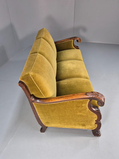 Vintage Danish Baroque Style 3 Seat Settee Green Velour Antique 1920 EB9653 V3SS - UKDK FURNITURE