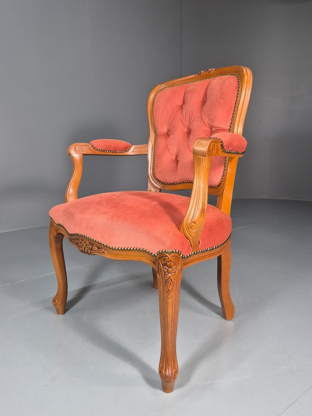 Vintage Rococo Lounge Chair Danish 1970s Reproduction Salmon Pink EB10986 VCLO7