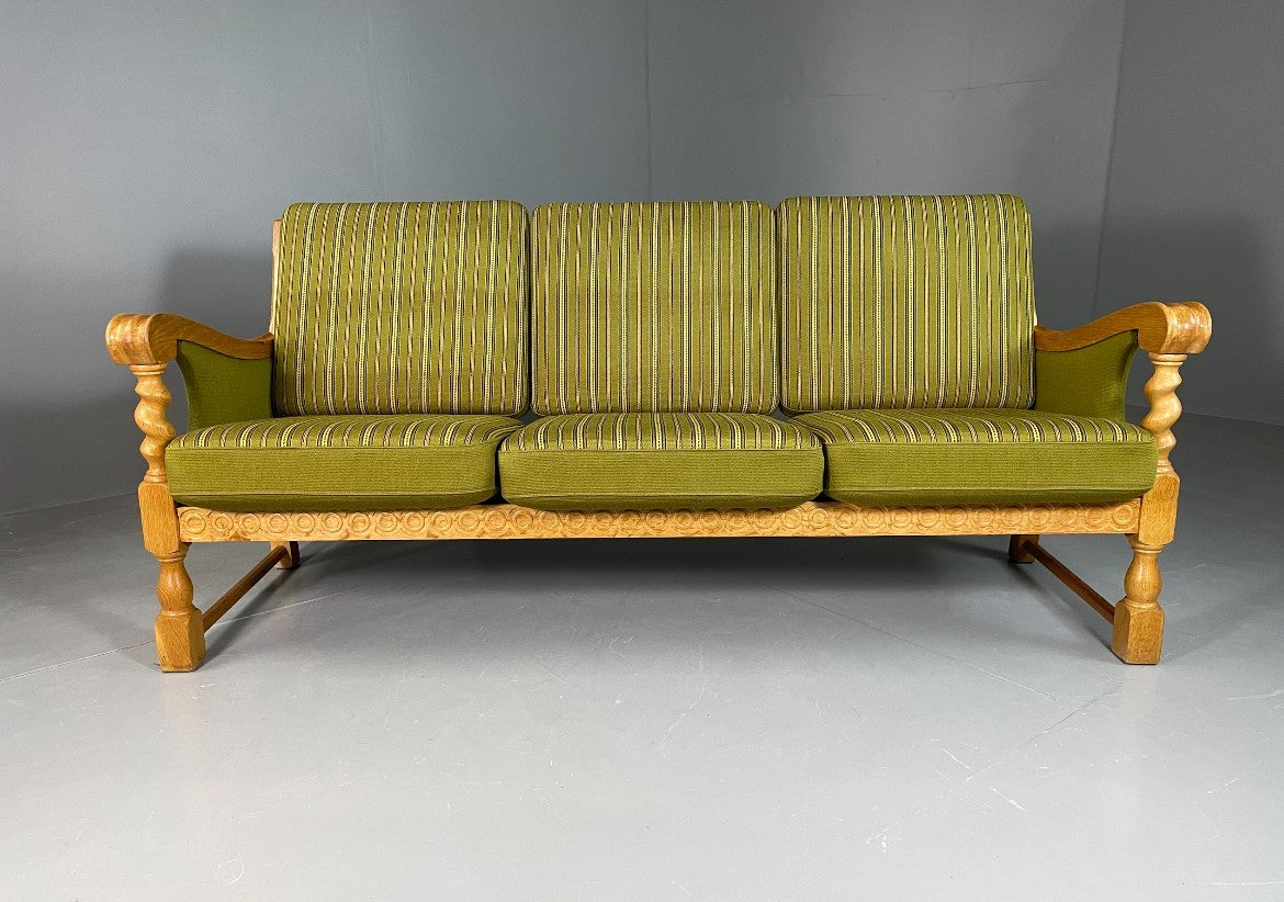 3 Seat Sofa Vintage Danish Kjaernulf Style Oak and Green Wool Retro EB6479 M3SS5
