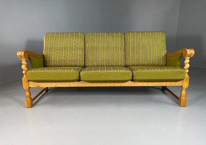 3 Seat Sofa Vintage Danish Kjaernulf Style Oak and Green Wool Retro EB6479 M3SS5