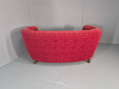 Classic Two Seater Danish Banana Sofa Art Deco 1930s Red Moquette EB10796 V2SS12