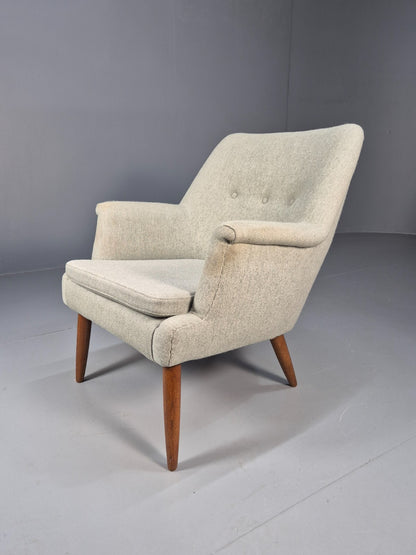 Mid Century Danish Chair Light Mint Grey Wool Oak Legs Vintage MNOR - UKDK FURNITURE