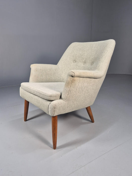 Mid Century Danish Chair Light Mint Grey Wool Oak Legs Vintage MNOR - UKDK FURNITURE