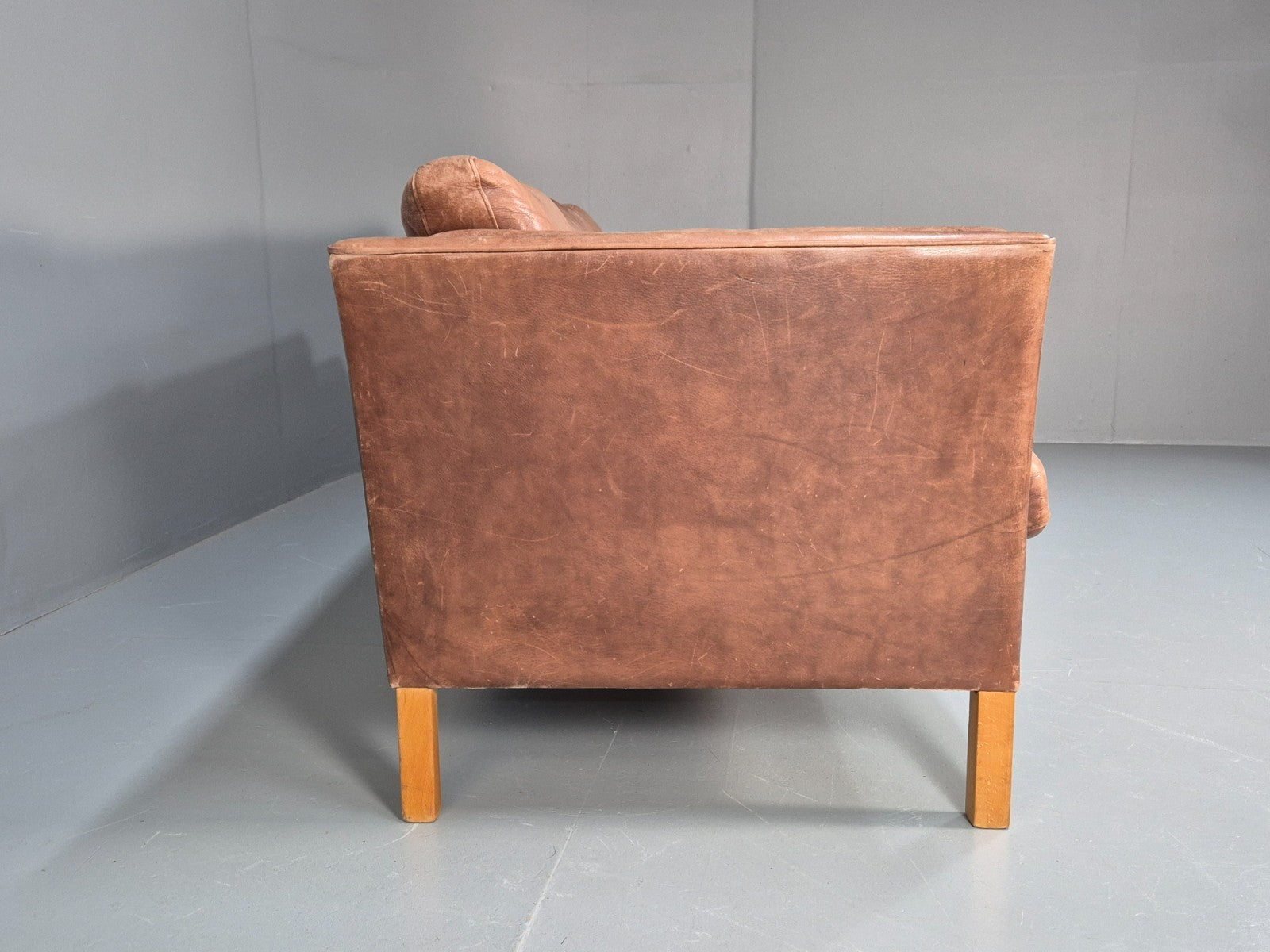 Retro Three Seater Sofa Brown Leather Danish Mid Century Design 70s EB10106 M3SS12