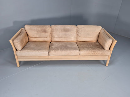 Vintage danish Tan Leather 3 Seat Sofa Wooden Ends Mogens Hansen MCM EB9083 M3SS - UKDK FURNITURE