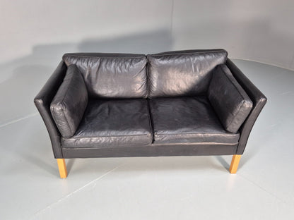 Retro Danish Two Seater Sofa Danish Black Leather 1980s MCM EB10120 M2SS4
