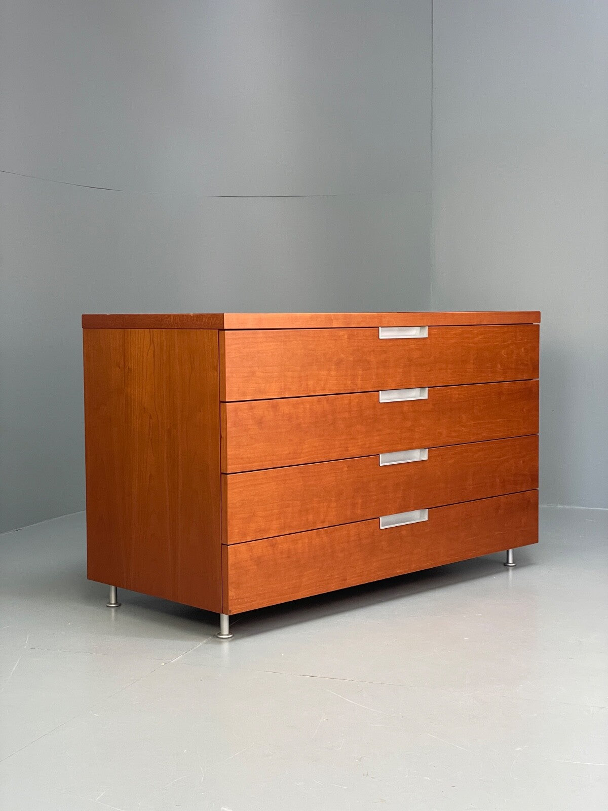 Vintage Cherry Chest Of Drawers Aluminium Details 1980s Design EB9809 MWOO - UKDK FURNITURE
