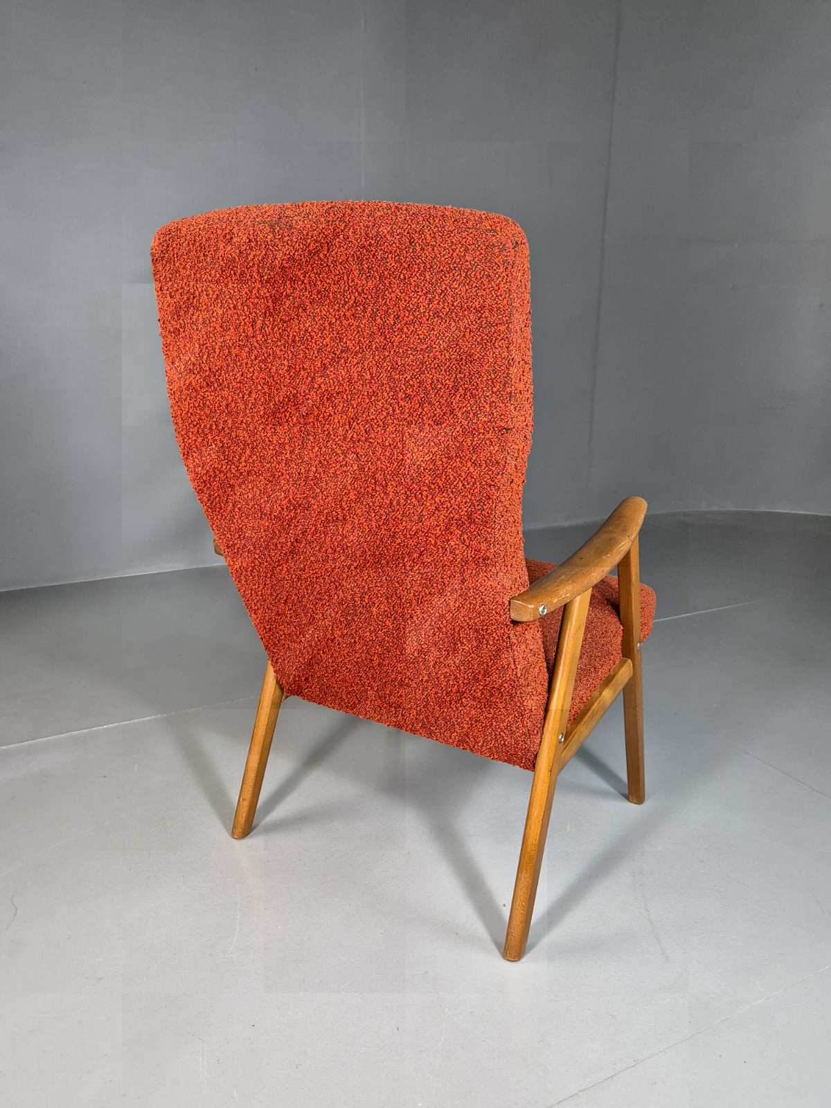 Vintage Swedish Lounge Chair Orange Beech Wood Frame Retro 1960s MCM EB7244 MNOR10