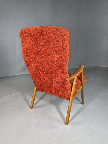 Vintage Swedish Lounge Chair Orange Beech Wood Frame Retro 1960s MCM EB7244 MNOR10