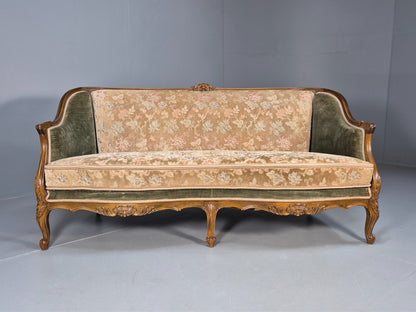 Vintage Danish Rococo Style Settee 3 Seat Green and Brown Floral EB9553 V3SS - UKDK FURNITURE