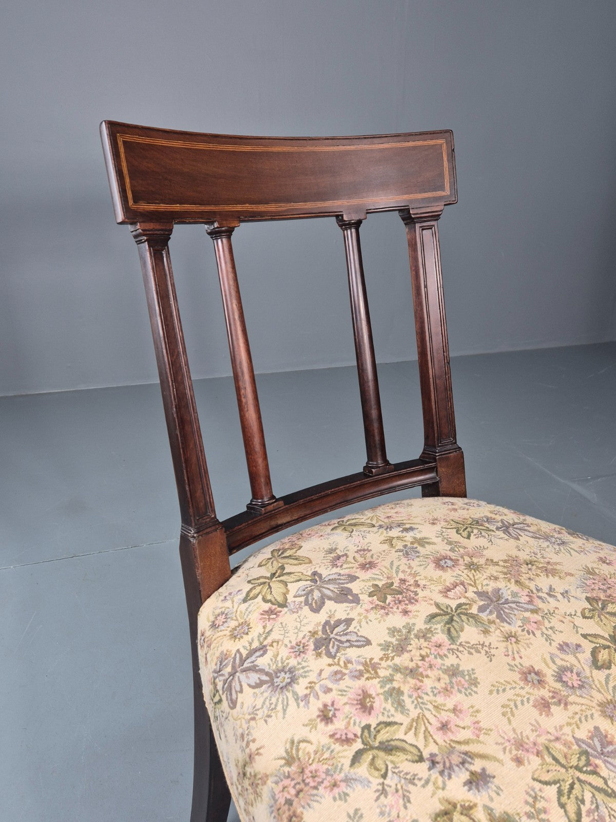 Antique Empire Dining Chair Mahogany Frame Pillared Slats Floral   EB11223 VDIN4