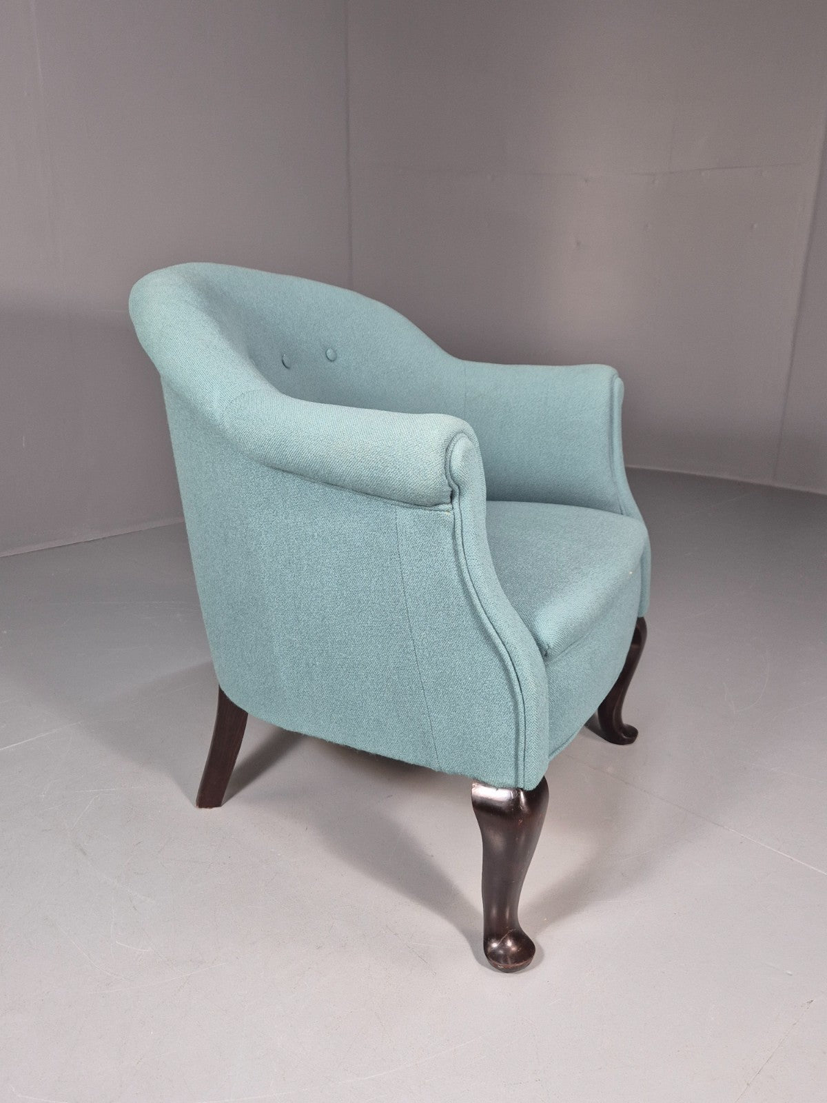 Art Deco Tub Chair Danish Turquoise 1940s Vintage Cabriole Leg EB10740 VCLO6