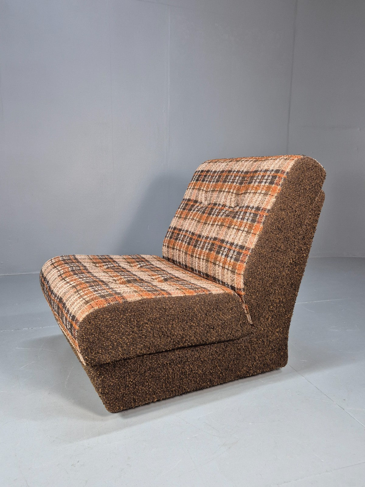 Vintage Sofabed Chair Schreiber Put U Up Checked Brown Wool 1970s EB9987 M4SS1
