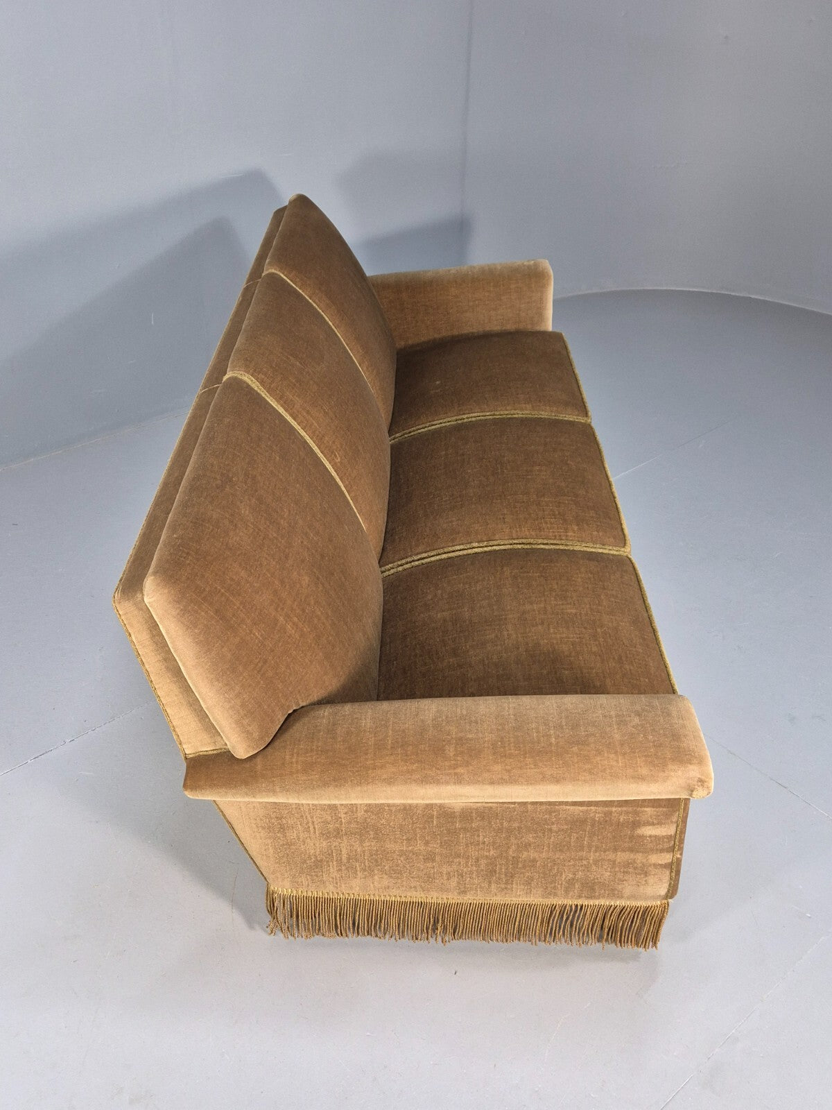 Vintage 3 Seater Sofa Green Velour Danish Mid Century Design Tassels EB9551 M3SS - UKDK FURNITURE
